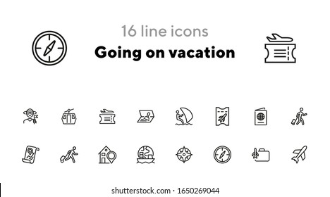 Going on vacation icon set. Travel concept. Vector illustration can be used for topics like cruise, journey, holiday