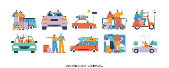 Going on vacation with your partner is more fun by taking a road trip, vector illustration.