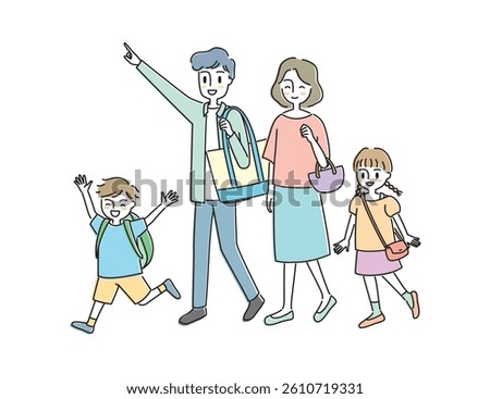 Going out Walking Family Vector Illustration