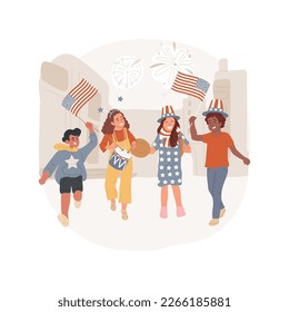 Going to a parade isolated cartoon vector illustration. Children visiting parade for 4th of July public holiday, festive days, Independence Day celebration, freedom spirit vector cartoon.