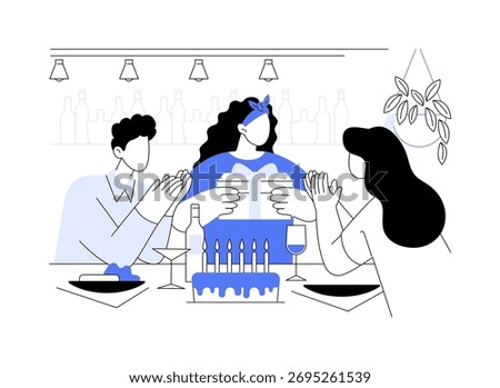 Going to a restaurant isolated cartoon vector illustrations. Friends celebrating birthday in the bar, gifts presenting, having fun in the restaurant, special occasion vector cartoon.