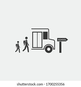 going to school vector icon school bus picking up students icon