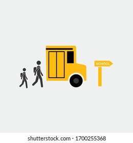 going to school vector icon school bus picking up students icon