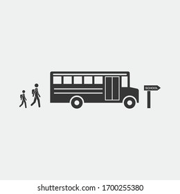 going to school vector icon school bus picking up students icon