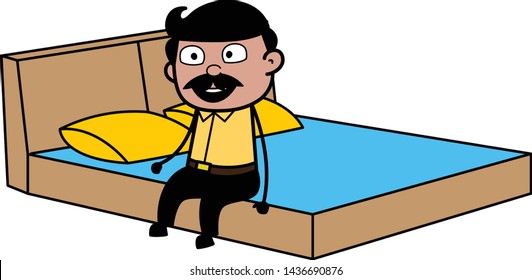 Going to Sleep - Indian Cartoon Man Father Vector Illustration