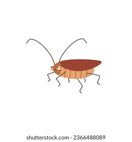 Going upset cockroach flat style, vector illustration isolated on white background. Decorative design element, parasitic insect with long whiskers, pest, emotional character