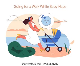 Going for a Walk While Baby Naps concept. A mother enjoys a peaceful walk in the park with her sleeping baby, savoring a moment of calm.