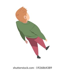 Going and Walking Man Character Top View Vector Illustration