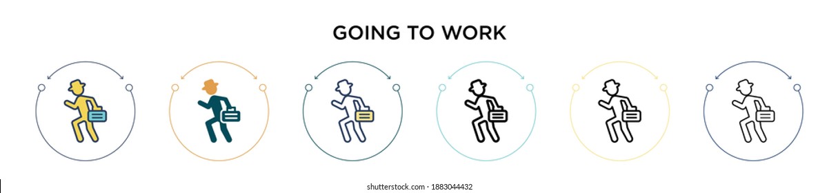 Going To Work Icon In Filled, Thin Line, Outline And Stroke Style. Vector Illustration Of Two Colored And Black Going To Work Vector Icons Designs Can Be Used For Mobile, Ui, Web