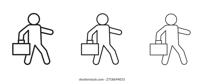 Icono de ir a trabajar conjunto de pictogramas negros. arte de contorno de línea delgada.