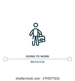 going to work vector line icon. Simple element illustration. going to work outline icon from behavior concept. Can be used for web and mobile
