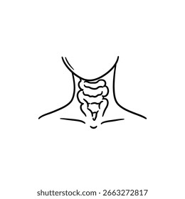 Bocio con el cuello agrandado para la ilustración de la enfermedad de la tiroides