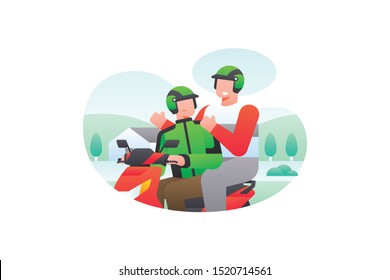 A Gojek Driver Delivers Big, Fat Passengers. Ride Sharing Vector Illustration Background