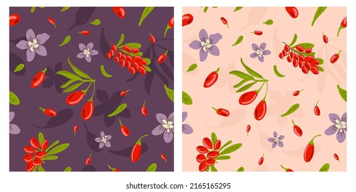 goji berries blossom seamless pattern