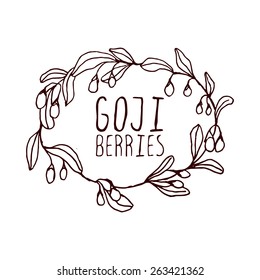 Goji berries hand-sketched typographic element. Health and Nature Superfoods Collection. Suitable for ads, signboards, packaging and identity designs