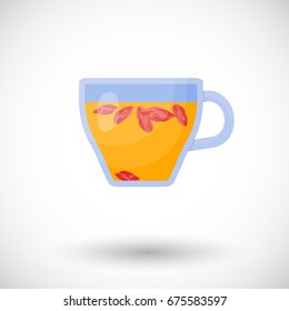 Goji berries tea vector flat icon, Flat design of superfood, wolfberry, Chinese medicine herb or healthy eating object with round shadow isolated on the white background, cute vector illustration 