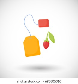 Goji berries tea vector flat icon, Flat design of superfood, wolfberry, Chinese medicine herb or healthy eating object with round shadow isolated on the white background, cute vector illustration 