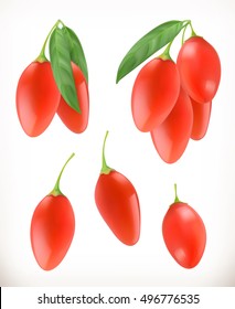 Goji berry. 3d vector icons set. Realistic illustration