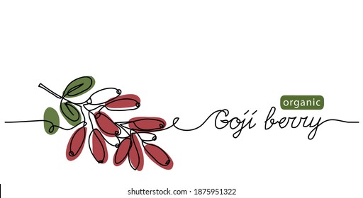 Goji berry branch vector illustration. Fresh ripe wolfberry sketch, background. One line drawing art illustration with lettering organic Goji berry.