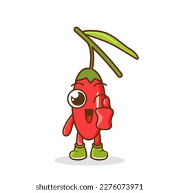 The goji berry character smiles raising a thumb on a white background