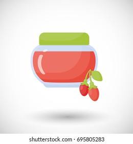 Goji berry jam vector flat icon, Flat design of superfood, dessert or healthy eating object with round shadow isolated on the white background, cute vector illustration with reflections