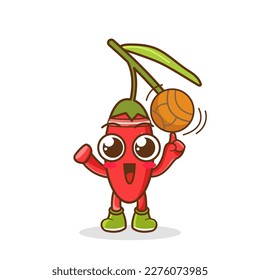 goji berry mascot playing basketball, cute goji berry mascot on white background