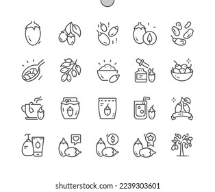 Goji berry. Nature vegetable organic food nutrition. Medicinal plant. Food shop, supermarket. Pixel Perfect Vector Thin Line Icons. Simple Minimal Pictogram