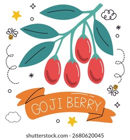 Ilustração do vetor Goji Berry. Design mínimo plano. Ilustração editável para web, móvel, impressão