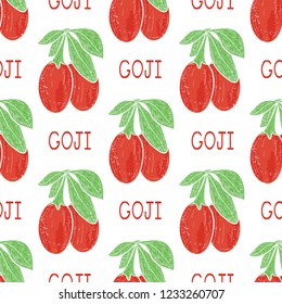 Goji. Branch, berry, leaf.  Sketch. Background, wallpaper, seamless. Color