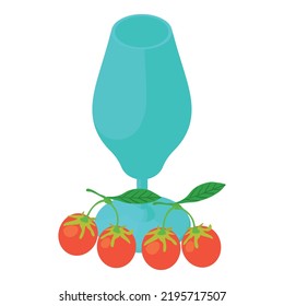 Goji drink icon isometric vector. Decorative stemmed glass, red goji berry icon. Detox drink, organic superfood, healthy food