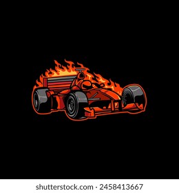 Go-kart car vector design with fire effect suitable for printing on clothes or as a sticker