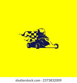 Gokart logo design. Vector illustration of man driving a go-kart on a racetrack. modern logo design vector icon template