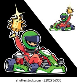 Go-kart Racer. Race winner. Cartoon Character.