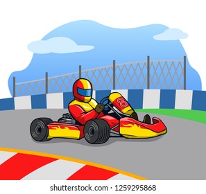 Gokart Racer Running So Fast On The Track.