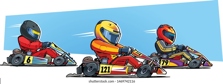 Go-kart racing. Karting competition. Cartoon illustration.