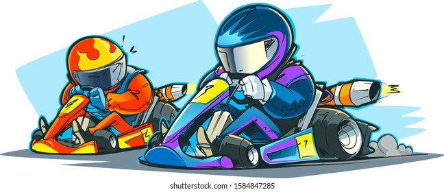 Go-kart racing. Karting competition. Cartoon illustration.
