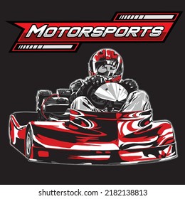 go-kart racing on black background for poster, t-shirt print, business element, social media content, blog, sticker, vlog, and card. vector illustration.