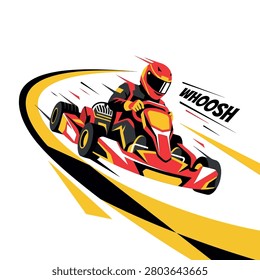 A go-kart racing on a track with motion lines