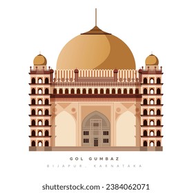 Gol Gumbaz - 17th Century Mausoleum in Bijapur as Stock Illustration as EPS 10 File