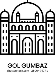 Gol Gumbaz, Karnataka, India. minimalist line art icon with editable stroke, historical landmark for web, mobile apps and UI.