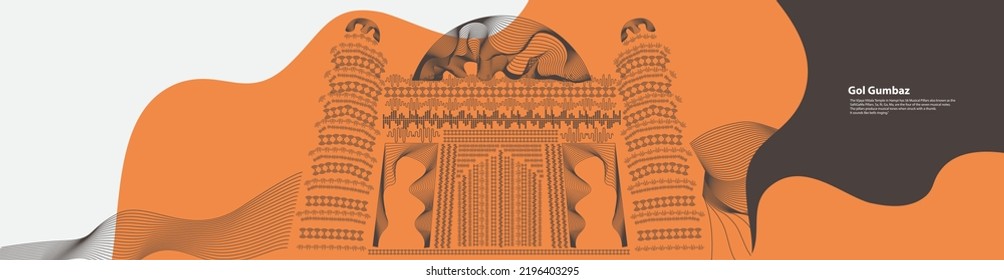 Gol gumbaz monument illustration in karnataka, India.