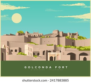 Golconda Fort - Hyderabad - Ilustración de acciones como archivo EPS 10