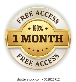 Gold 1 month free access badge on white background