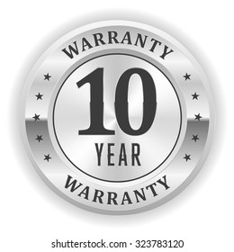 Gold 10 Year Warranty Badge On White Background