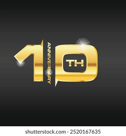 Ouro 10 anos aniversário modelo design isolado em um fundo escuro