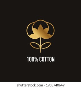 Gold 100% cotton icon. modern line logo. natural organic fiber sign. Can be used for web, mobile, and graphic design. Vector illustration.