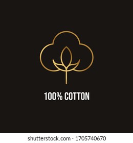 Gold 100% cotton icon. modern line logo. natural organic fiber sign. Can be used for web, mobile, and graphic design. Vector illustration.