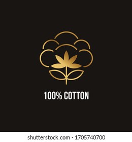 Gold 100% cotton icon. modern line logo. natural organic fiber sign. Can be used for web, mobile, and graphic design. Vector illustration.