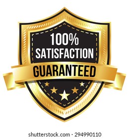 Gold 100% Satisfaction Guaranteed Shield   Ribbon