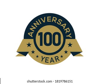 Gold 100 years anniversary badge with banner image, Anniversary logo with golden isolated on white background